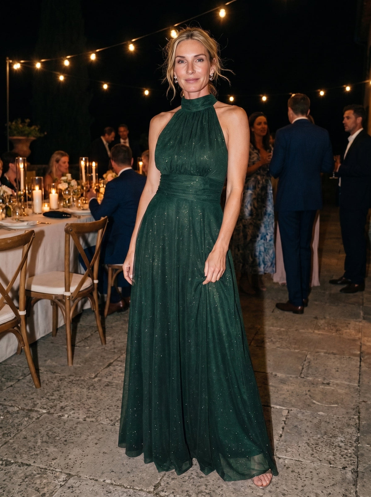 Valentina | Vestido largo brillante de fiesta con escote americano